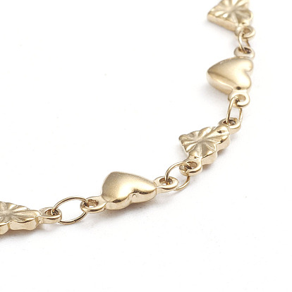 Corazón pulseras de cadena de acero inoxidable de enlace 304, con cierre de langosta