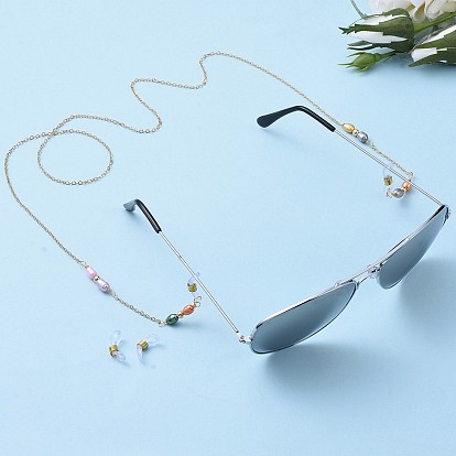 Cadenas portacables de latón para gafas, cadenas de retención de gafas, con cuentas de perlas de agua dulce y soportes para gafas