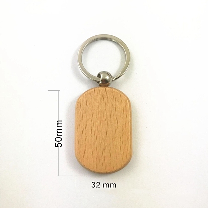 Undyed Wooden Keychains, with Zinc Alloy Findings, Rectangle