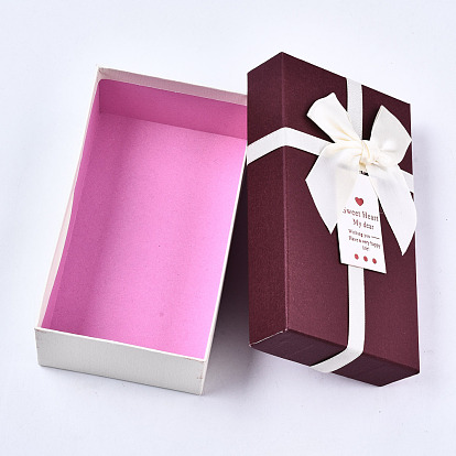 Cajas de joyas de cartón, para embalaje de regalo de joyería, Rectángulo con bowknot