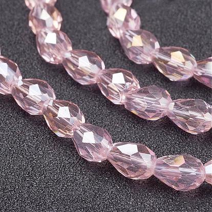 Perles en verre electroplate, de couleur plaquée ab , larme à facettes, 6x8mm, Trou: 1.5mm, Environ 65~66 pcs/chapelet