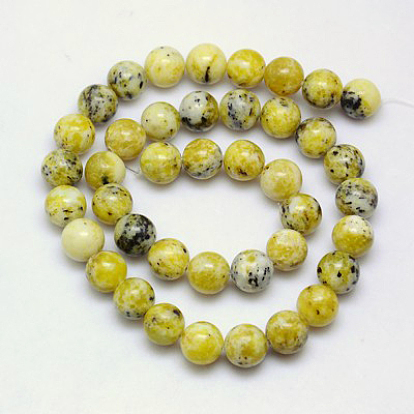 Brins de perles turquoise jaune naturel (jaspe), ronde, 4~8mm, Trou: 0.8~1mm