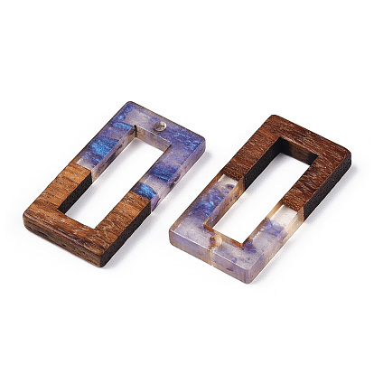 Transparent Resin & Walnut Wood Pendants, Hollow Rectangle Charms