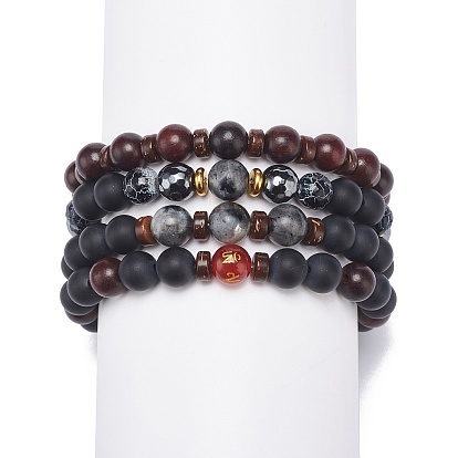 Ensemble de bracelets extensibles en perles de noix de coco naturelle et de bois et de pierres précieuses mélangées de style pcs, om mani padme hum bracelets de yoga empilables pour femmes