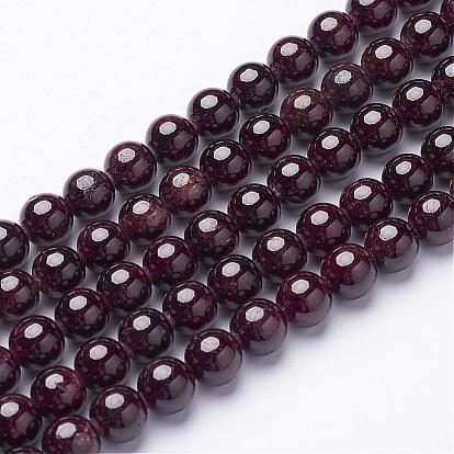 Gemstone Beads Strands, Red Garnet, Grade B, Round, Dark Red, 9mm, Hole: 0.8mm, about 46 pcs/strand, 16 inch