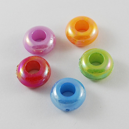 Gros trou opaque ab couleur acrylique rondelle perles européennes, 12x12x6mm, trou: 4 mm, environ 1315 pcs / 500 g