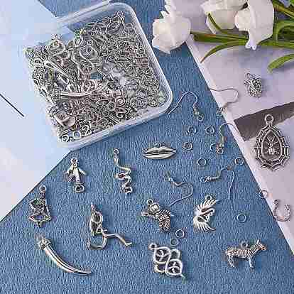 DIY Drop Earring Making Kit, Including Tibetan Style Alloy & 201 Stainless Steel Pendants, Alloy Links, Iron Earring Hooks & Jump Rings