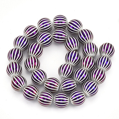 Electroplate Glass Beads, Round with Stripe