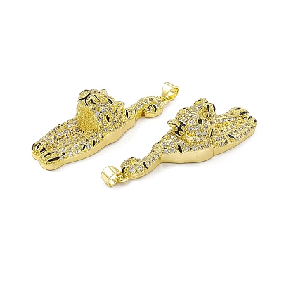 Rack Plating Brass Micro Pave Cubic Zirconia Pendants, Cadmium Free & Lead Free, Long-Lasting Plated, Key with Cat Charm