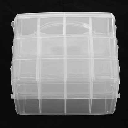 Conteneurs de perle plastique, rectangle, trois couches, un total de 24 compartiments, 234x153x185mm, compartiment: 72x56~57x74 mm