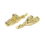 Rack Plating Brass Micro Pave Cubic Zirconia Pendants, Cadmium Free & Lead Free, Long-Lasting Plated, Key with Cat Charm