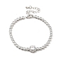 Clear Cubic Zirconia Flat Round Link Bracelet with Tennis Chains, Brass Jewelry for Women