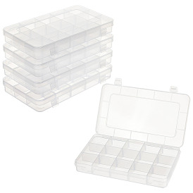 15 Grids Polypropylene(PP) Crafts Storage Boxes, with Adjustable Dividers, Jewelry Organizer Container