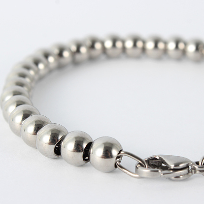 304 bracelets de perles en acier inoxydable, avec fermoir pince de homard, 7-1/4 pouces (185 mm)
