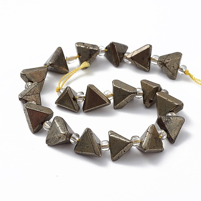 Perlas de pirita naturales hebras, con granos de la semilla, triángulo