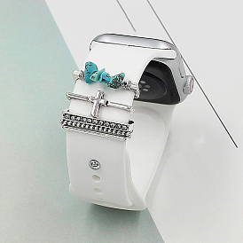 Ensemble de charmes de bracelet de montre turquoise synthétique, bracelet de montre en alliage croisé boucles d'anneau décoratives