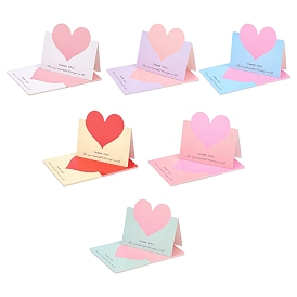 Craspire 60 pcs 6 couleurs cartes de vœux en papier, pour le jour de Thanksgiving, Coeur avec motif de mots