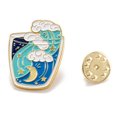 Alloy Enamel Brooches, Enamel Pin, with Butterfly Clutches, Cup with Sea Wave, Colorful