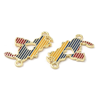 Rack Plating Brass Enamel Connector Charms, Map Links, Long-Lasting Plated, Lead Free & Cadmium Free, Real 18K Gold Plated