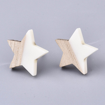 Resin & Wood Stud Earrings, with 304 Stainless Steel Pin, Star