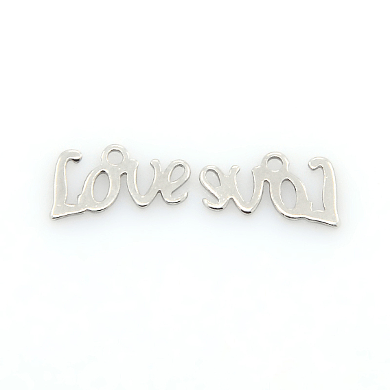 201 Stainless Steel Charms, Word LOVE Pendants for Valentine'Day, 12x6x1mm, Hole: 1mm