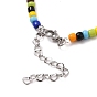 Opaque Glass Seed Beads Anklets, with 304 Stainless Steel Heart Link Chains & Lobster Claw Clasps, Colorful