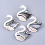 Shell Brooches/Pendants, with Iron Findings, Swan, Platinum