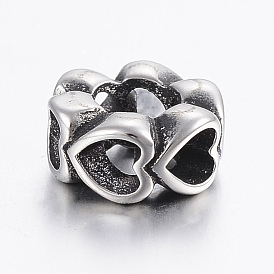 304 Stainless Steel Beads, Large Hole Beads, Hollow Heart