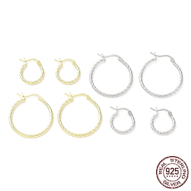 925 Sterling Silver Hoop Earrings, Twisted Round Ring, with S925 Stamp