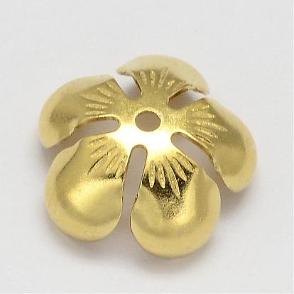 Brass Caps, Flower, 5-Petal, Lead Free & Cadmium Free, 14x6mm, Hole: 2mm