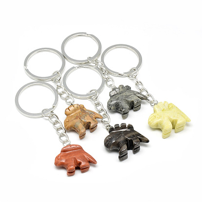 Synthetic & Natural Gemstone Keychain, with Iron Findings, Dinosaur, Platinum
