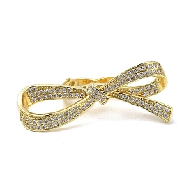 Rack Plating Brass Micro Pave Clear Cubic Zirconia Twister Clasps, Cadmium Free & Lead Free, Long-Lasting Plated, Bowknot