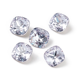Eletroplated K9 Glass Rhinestone Cabochons, Pointed Back & Back Plated, Faceted, Square