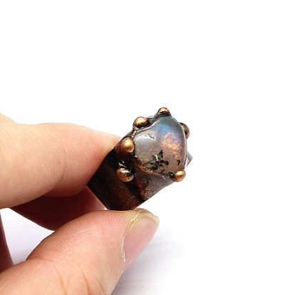 Natural Mixed Gemstone Open Cuff Rings, Red Copper Brass Ring