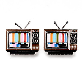 Alloy Enamel Brooches, Enamel Pin, with Brass Butterfly Clutches, Television, Platinum, Cadmium Free & Nickel Free & Lead Free