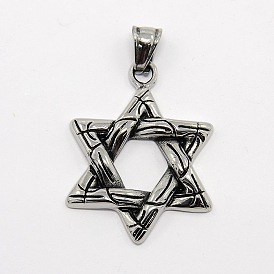 304 en acier inoxydable star de pendentifs de david hommes rétro, pour juif, 47x30x4mm, Trou: 7x4mm
