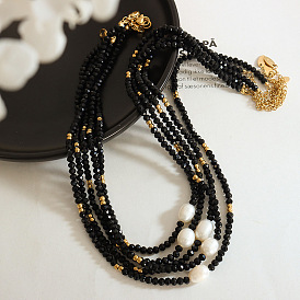 Baroque Freshwater Pearl Necklace with Black Glass Beads - Trendy Unisex Birthday Gift