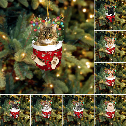 Gato en adornos navideños, Adorno colgante de gatito acrílico para decoraciones de fiesta en casa de árbol de Navidad