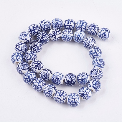 Handmade Blue and White Porcelain Beads, Mixed Patterns, Round