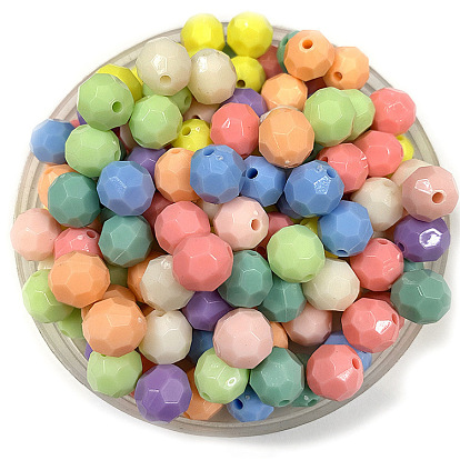 Perles acryliques opaques, facettes ( 32 facettes ), ronde