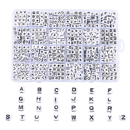 Perles acryliques opaques, cube, style alphabet, lettre