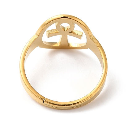 304 anillo ajustable ankh corss hueco de acero inoxidable para mujer