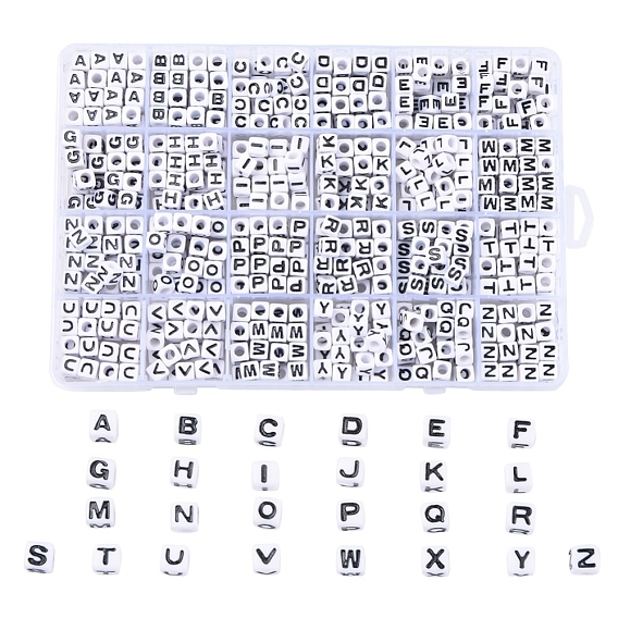 Непрозрачные акриловые бусины, кубические, Алфавит стиле, буквы