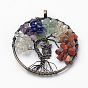 Natural Gemstone Big Pendants, with Brass Findings, Tree of Life & Owl, Antique Bronze