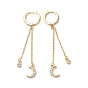 Clear Cubic Zirconia Moon Dangle Hoop Earrings, Brass Long Chain Tassel Drop Earrings for Women
