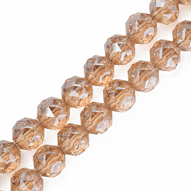 Electroplate Transparent Glass Bead Strands, Faceted, Round