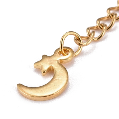 304 Stainless Steel Chain Extender, Curb Chain, with 202 Stainless Steel Charms, Moon with Star