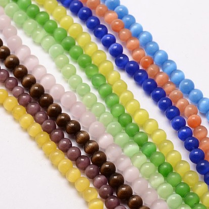 Cat Eye Beads Strands, Round, 6mm, Hole: 1mm, about 68pcs/strand, 15.5 inch
