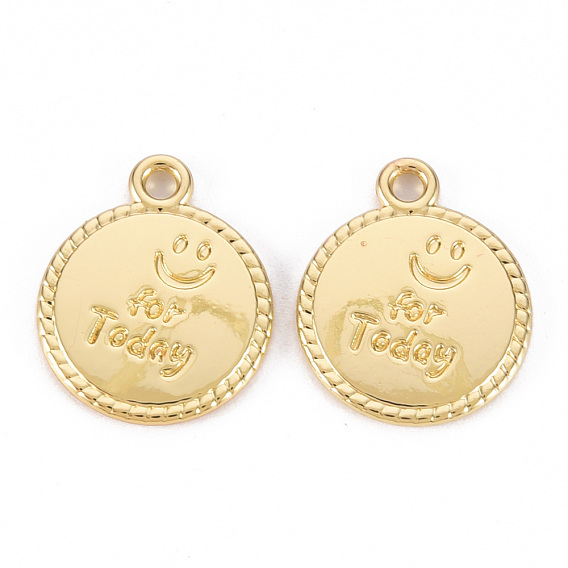 Rack Plating Alloy Pendants, Cadmium Free & Lead Free, Flat Round with Smiling Face and Word for Today