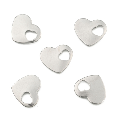 Valentine Gifts Ideas for Him 304 Stainless Steel Stamping Blank Tag Heart Charms Pendants, 15x18x1~1.5mm, Hole: 6x5mm